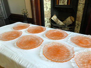 Set of 7 Art Deco Translucent Orange Cloud Swirl Art Glass Bowls and Plates