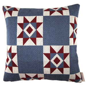 Georgina - Blue, Red and Beige Geometric Country Star Pillow Cover - 20x20