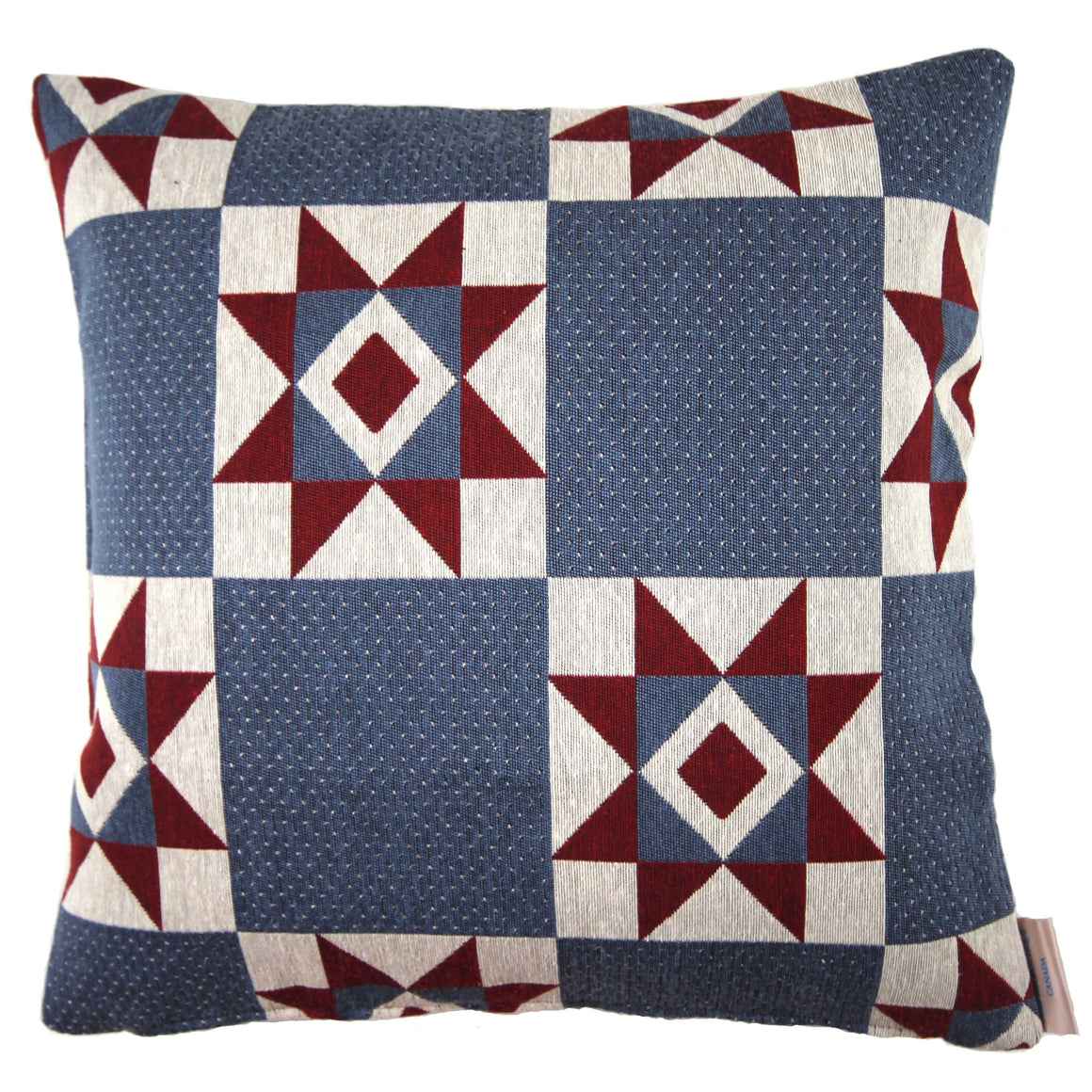 Georgina - Blue, Red and Beige Geometric Country Star Pillow Cover - 20x20
