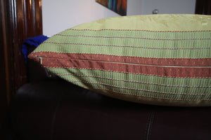 Elodie - Green, Yellow and Red Striped Floral Pillow Cover - 20x20 - 22x22 - 24x24