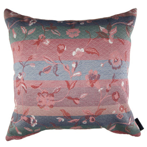 Summer - Pink, Blue and Green Heavy Striped Floral Pillow Cover - 20x20