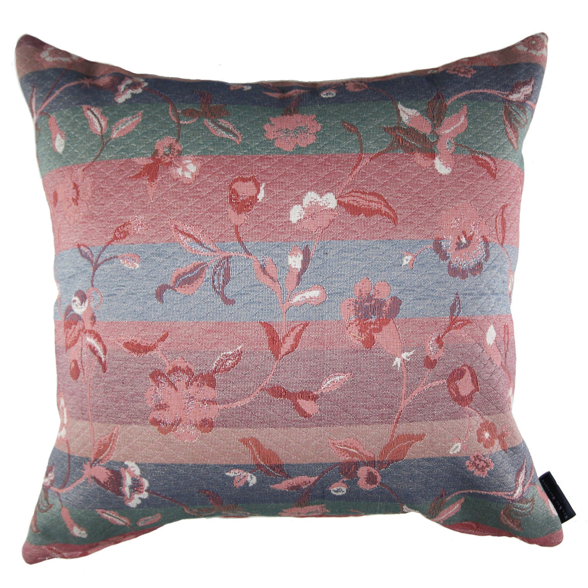Summer - Pink, Blue and Green Heavy Striped Floral Pillow Cover - 20x20