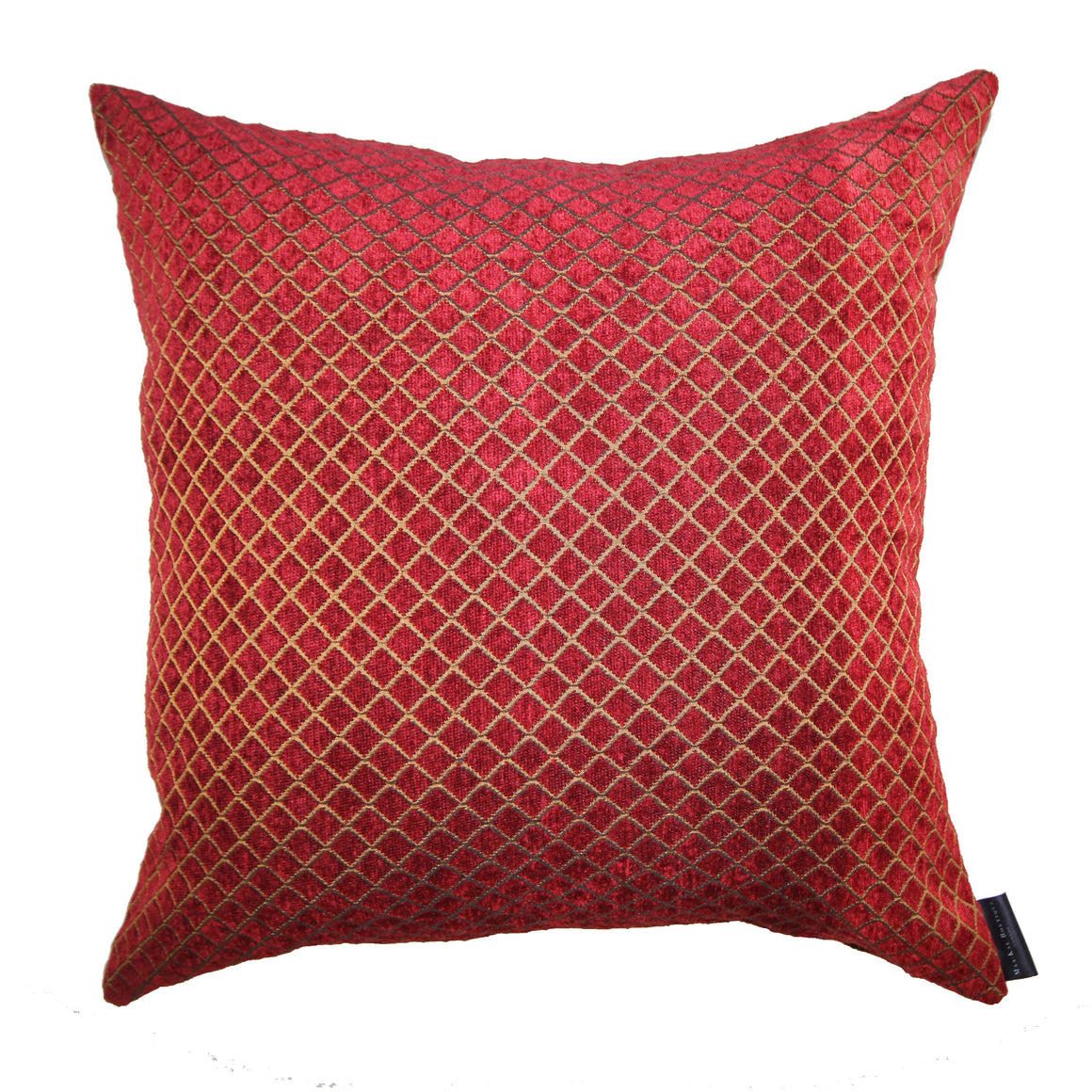 Rose - Wine Red and Gold Velvet Plaid Pillow Cover - 20x20