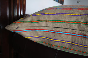 Delphine - Brown and Multicolered Striped Pillow Cover - 22x22 - 24x22